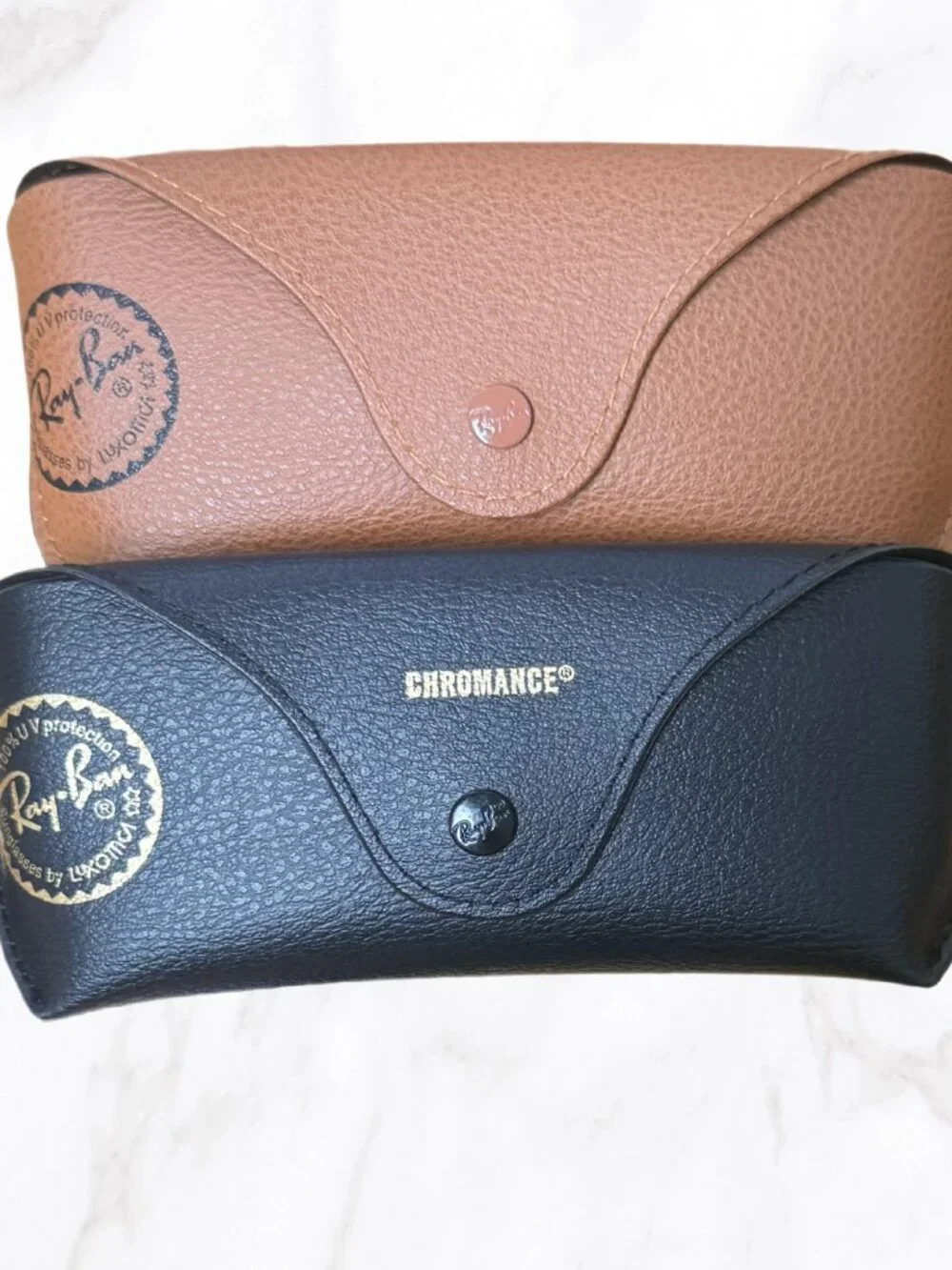 Ray-Ban Chromance‎ (Black) & Standard (Tan) Hard Cases, Pair